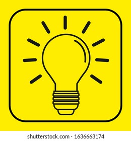 Light bulb line icon vector, isolated on yellow background. Idea sign, solution, thinking concept. Electric light Electricity, brightness. Modern flat style for graphic design, website, UI.