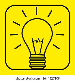 Light bulb line icon vector, isolated on yellow background. Idea sign, solution, thinking concept. Electric light Electricity, brightness. Modern flat style for graphic design, website, UI.