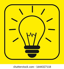 Light bulb line icon vector, isolated on yellow background. Idea sign, solution, thinking concept. Electric light Electricity, brightness. Modern flat style for graphic design, website, UI.