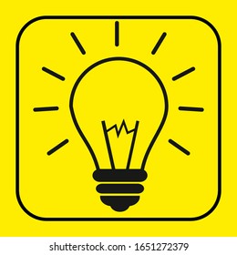 Light bulb line icon vector, isolated on yellow background. Idea sign, solution, thinking concept. Electric light Electricity, brightness. Modern flat style for graphic design, website, UI.