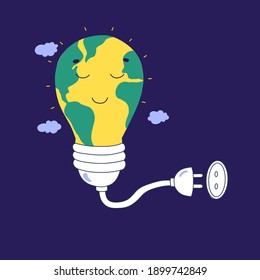 Light bulb line icon vector. Planet earth.