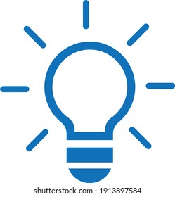 Vector de icono de línea de bombilla ligera, aislado en fondo blanco. Idea, signo, solución, concepto de pensamiento. Iluminación Lámpara eléctrica. Electricidad, brillo. Estilo plano de moda para diseño gráfico, sitio Web, interfaz de usuario. EPS