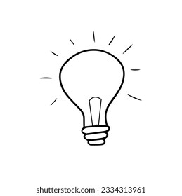Vector de icono de línea de bombilla ligera, aislado en fondo blanco. Idea, signo, solución, concepto de pensamiento. Iluminación Lámpara eléctrica. Electricidad, brillo. Estilo plano de moda para diseño gráfico, sitio Web, interfaz de usuario. 