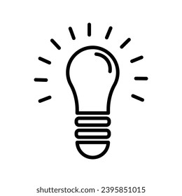 Light Bulb line Symbol, Vektorgrafik einzeln auf weißem Hintergrund. Ideenzeichen, Lösung, Denkkonzept. Beleuchtung elektrischer Beleuchtung. Elektrisch, glänzend. Trendy Flat Stil für Grafikdesign, Website.
