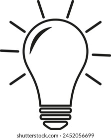 Icono de línea de bombilla de luz Vector, aislado sobre fondo blanco. Idea, signo, solución, concepto de pensamiento. Iluminación Lámpara eléctrica. Electricidad, brillo. Estilo plano de moda para Diseño gráfico, Sitio web, UI. EPS