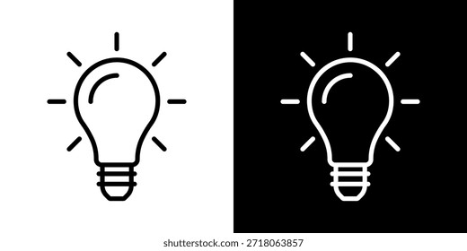 Vetor de ícone de linha de Lâmpada, isolado no fundo branco. Sinal de ideia, solução, conceito de pensamento. Iluminação Lâmpada elétrica, eletricidade, brilho, brilhante. Estilo plano para design gráfico, logotipo, site, UI.