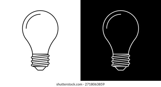 Vetor de ícone de linha de Lâmpada, isolado no fundo branco. Sinal de ideia, solução, conceito de pensamento. Iluminação Lâmpada elétrica, eletricidade, brilho, brilhante. Estilo plano para design gráfico, logotipo, site, UI.