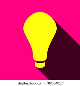 Light bulb line icon. Vector. Flat yellow icon with with semitransparent shadow on rose background.