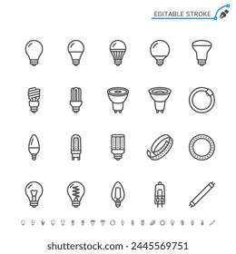 Light bulb line icons. Editable stroke. Pixel perfect.