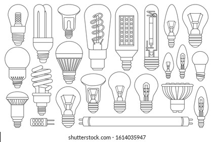 Light bulb line vector illustration on white background. Electric and energy lamp line vector set.Isolated vector icon light bulb.