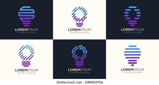 conjunto de iconos del logotipo del vector de línea de bombilla. diseño de plantilla arte concepto de energía ecológica