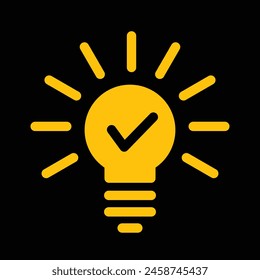 light bulb linear, check mark, vector illustration 