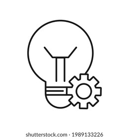 Light Bulb Linear Flat Icon. Lighting Electric Lamp With Cog Wheel
