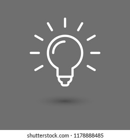 Light bulb linear icon on grey background. Vector illustration. Solution symbol