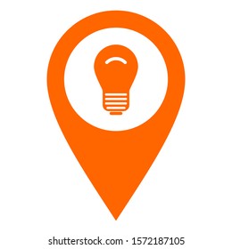 Light bulb and location pin on white