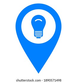 Light bulb and location pin on white