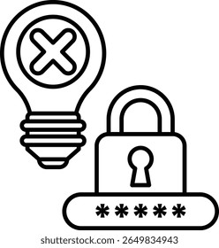 A light bulb and a lock are shown in a black and white drawing. The light bulb is a symbol of creativity and the lock represents security. The image conveys the idea that creativity