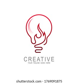 Light bulb logo and combination of fire designs, flame illustration with light bulb symbols