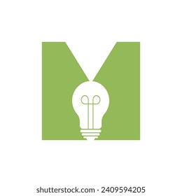 Logotipo de bombilla ligera combinado con plantilla de vector de letra M