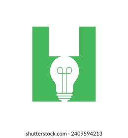 Logotipo de bombilla ligera combinado con plantilla de vector de letra H