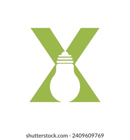 El logotipo de bombilla ligera se combina con la plantilla de vector de letra X