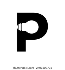 Logotipo de bombilla ligera combinado con la plantilla de vector de letra P