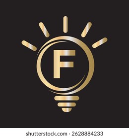 Light Bulb Logo Combine With Letter F Vector Template
