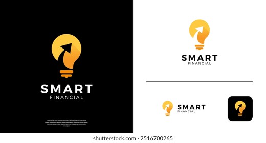 Light bulb logo design icon. Negative space arrow logo symbol financial investment.