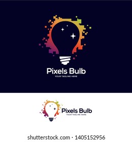 light bulb logo designs concept, creative icon symbol technology logo, pixel bulb logo design vector