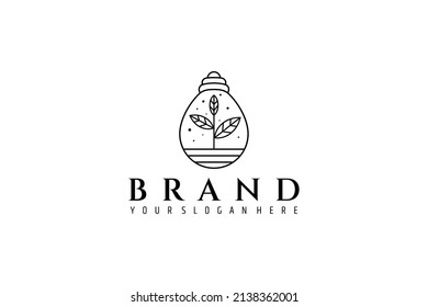 light bulb logo filled with fresh tea plant decorated with water bubble beads
