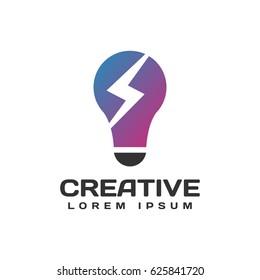 Light bulb logo. Light bulb icon. Creative logo. Creative ideas concept. Idea icon. Idea logo. Power, energy, electricity, Idea bulb sign. Brainstorm icon. Creation elements. Think idea concept.