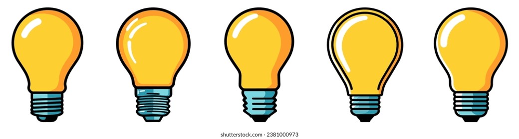 Icono de la lámpara de luz aislado. Conjunto de bombillas. Concepto de idea innovadora. Símbolo de energía y pensamiento. Ilustración del vector