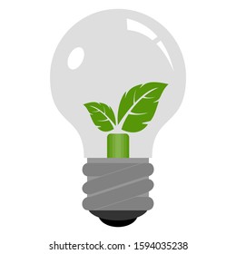 Light bulb and logo leaf design. Symbol of innovation of natural ideas. Vector illustration