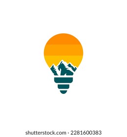 light bulb logo with a mountain in the center