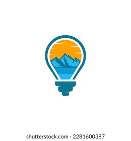 logotipo de la bombilla con una montaña en el centro