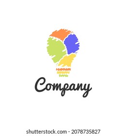 The light bulb logo is shaped like a crayon stroke, associated with creativity and the world of children. Can be used for various fields.