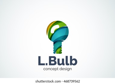 Light bulb logo template, new idea, energy or illumination concept. Modern minimal design logotype created with geometric shapes - circles, overlapping elements