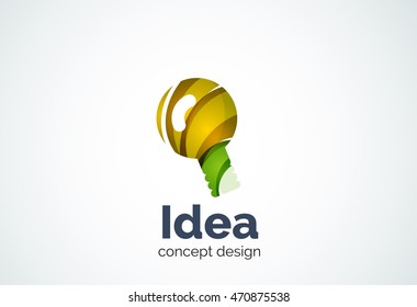 Light bulb logo template, new idea, energy or illumination concept. Modern minimal design logotype created with geometric shapes - circles, overlapping elements