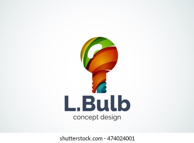 Light bulb logo template, new idea, energy or illumination concept. Modern minimal design logotype created with geometric shapes - circles, overlapping elements
