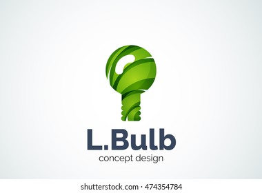 Light bulb logo template, new idea, energy or illumination concept. Modern minimal design logotype created with geometric shapes - circles, overlapping elements