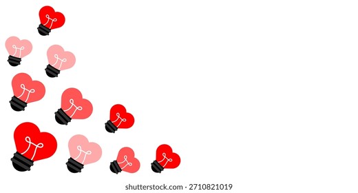 Light bulb love shape frame clip art ornament. Valentine greeting card or backdrop element with heart shape light bulb hanging black wire