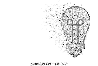 Light bulb low poly design, Incandescent lamp abstract geometric image, Idea wireframe mesh polygonal vector illustration made from points and lines on white background