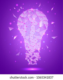 light bulb, low poly illustration, vector, violet technological background
