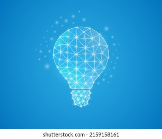 Símbolo de poste bajo de la bombilla de luz con puntos conectados en blanco. 3d Innovación polígonal geométrica. Idea, diseño de inspiración ilustración vectorial ilustración.