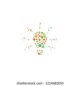 light bulb made of colorful dots isolated on white. Flat icon.  Idea sign. Creative thinking concept. Vector illustration.