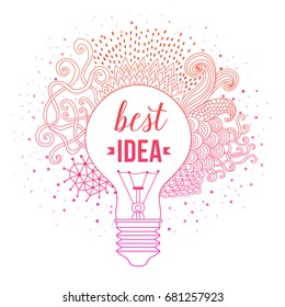 Light bulb made of hand drawn doodles, creative concept. Vector concept - creativity and motivation idea. Lettering. quote. Creative light bulb, Big idea, Creative Research