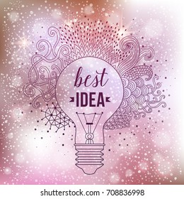 Light bulb made of hand drawn doodles, creative concept. Vector concept - creativity and motivation idea. Lettering. quote. Creative light bulb, Big idea, Creative Research