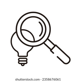 Light bulb and magnifying glass simple icon.