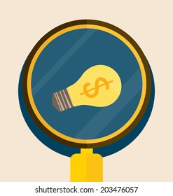 Light bulb with Magnifying glass. Vector illustration.