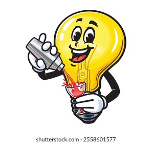 Light Bulb making cocktail,  Cartoon Character Mascot Illustration Vector Clip-art Hand-drawn Logo Design